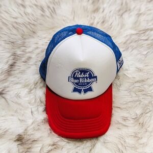 Pabst Blue Ribbon (PBR) Trucker Hat Mesh Adjustable Official Logo Red White Blue